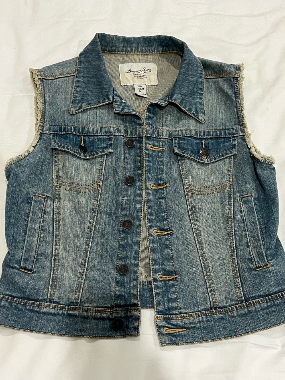 American Rag Light Blue Denim Distressed Vest Jacket Sz M